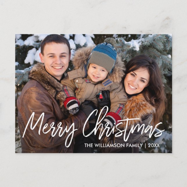 Carte Postale Script manuscrit Joyeux Noël Photo de famille (Devant)