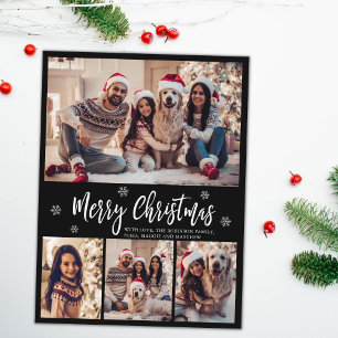 Carte Postale Script minimaliste noir 4 photo collage Noël