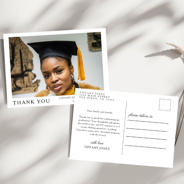 Carte Postale Script Moderne 3 Photos Remerciements de Diplômé (Créateur téléchargé)