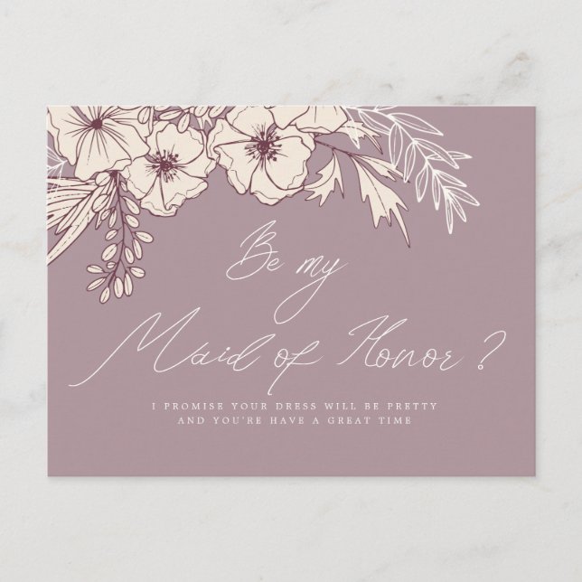 Carte Postale Script moderne Creme Floral Maid of Honor (Devant)