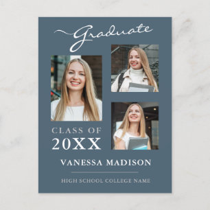 Carte Postale Script moderne Dusty Blue Graduate Faire-part
