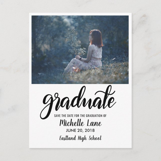 Carte Postale Script Moderne Graduate Enregistrer la photo Date (Devant)