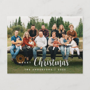 Carte Postale Script moderne, Joyeux Noël Famille Photo Postca