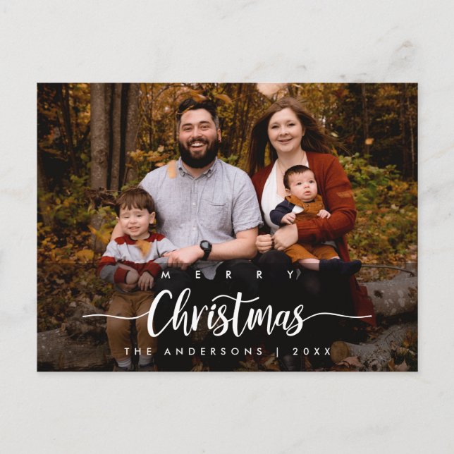 Carte Postale Script moderne, Joyeux Noël Photo de famille (Devant)