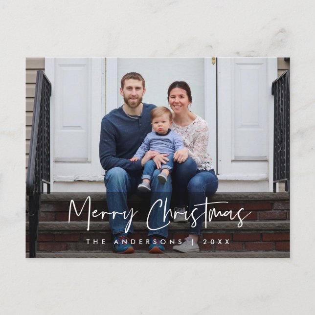 Carte Postale Script moderne, Noël Famille de voeux photo (Devant)