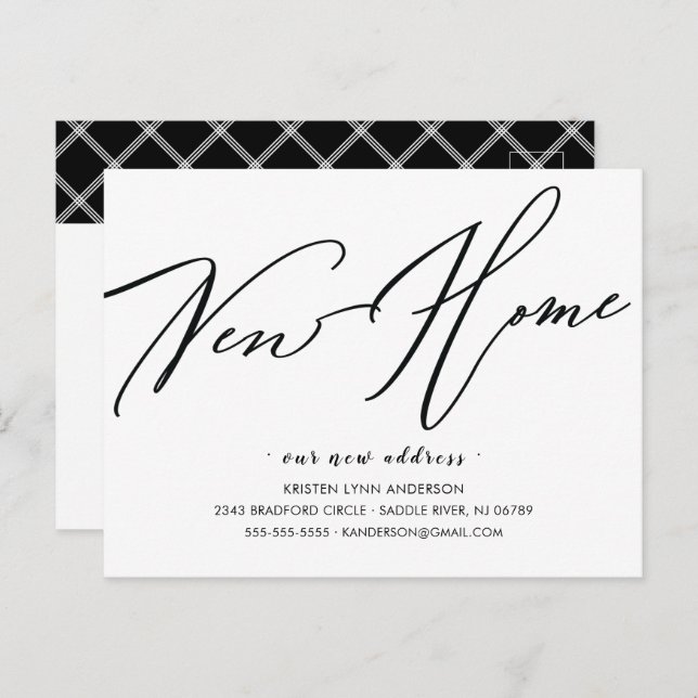 Carte Postale Script moderne Nouvelle maison Moteur Faire-part P (Devant / Derrière)