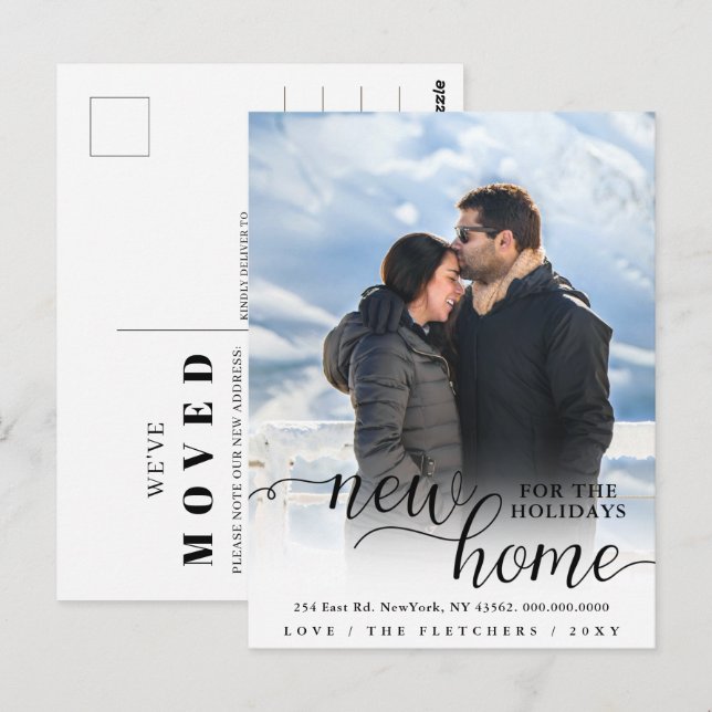 Carte Postale Script moderne Nouvelle maison pour les vacances P (Devant / Derrière)