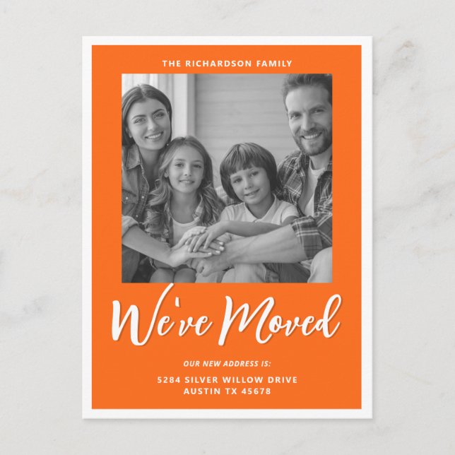 Carte Postale Script moderne Orange Moving Faire-part Photo (Devant)