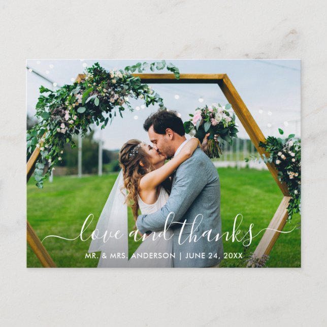 Carte Postale Script moderne tendance Mariage amour et merci (Devant)