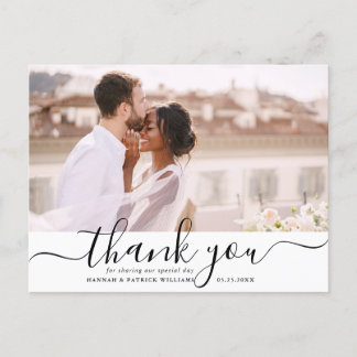 Carte Postale Script noir moderne Merci Mariage photo