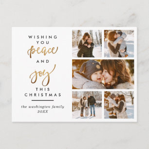 Carte Postale Script or moderne Paix et joie Noël 5 Photo
