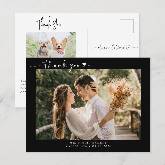 Carte Postale Script Photo De Mariage Merci (Devant / Derrière)