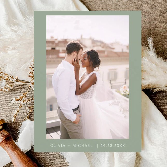 Carte Postale Script photo de sauvegarde minimaliste vert sauge  (Créateur téléchargé)