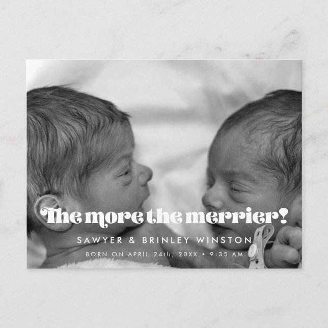 Carte Postale Script rétro Twin Birth Plus la photo plus merrier (Devant)