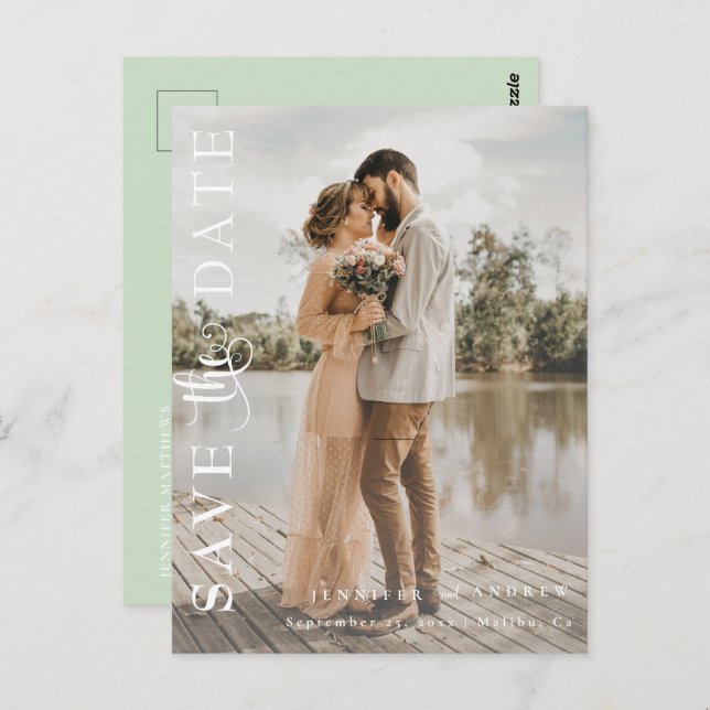 Carte Postale Script romantique | Calligraphie Enregistrer la da (Devant / Derrière)