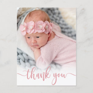 Carte Postale Script rose moderne Merci photo bébé nouveau-né