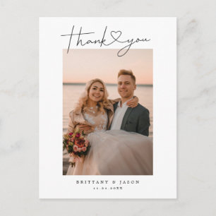 Carte Postale  Script simple avec Mariage de coeur photo Merci 