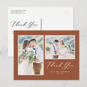 Carte Postale Script Terracotta Deux Mariage photo Merci