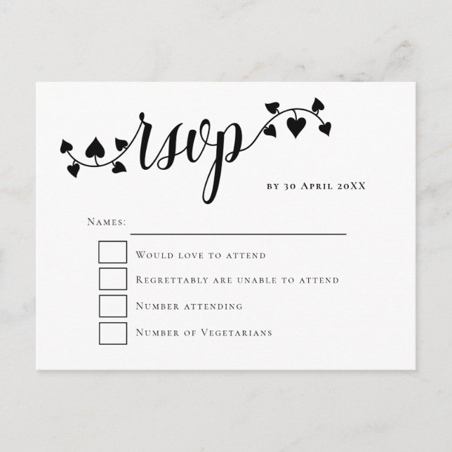 Carte Postale Script typographie coeurs Swashes mariage RSVP (Devant)