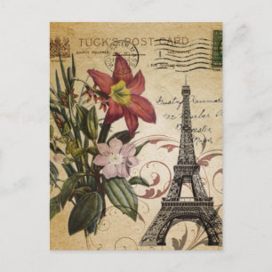 Carte Postale script vintage moderne lily Paris Tour Eiffel