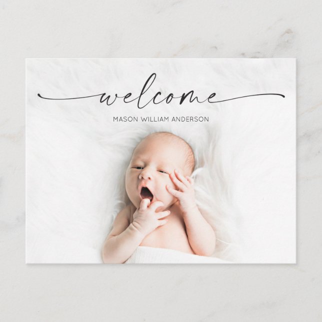 Carte Postale Script Welcome Baby Faire-part de naissance Photo (Devant)