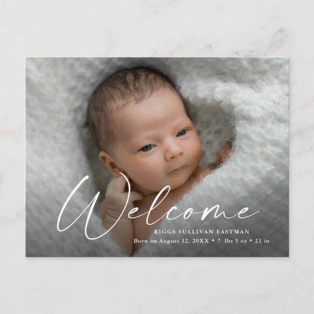 Carte Postale Script Welcome Baby Photo Merci de naissance (Devant)