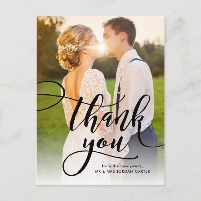 Carte Postale Script Whimsical Full Photo Mariage Merci (Devant)