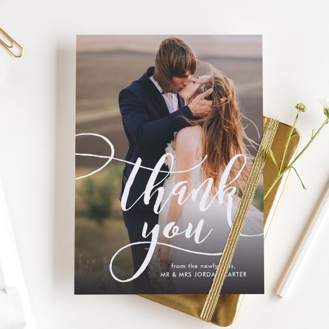 Carte Postale Script Whimsical Full Photo Mariage Merci (Créateur téléchargé)