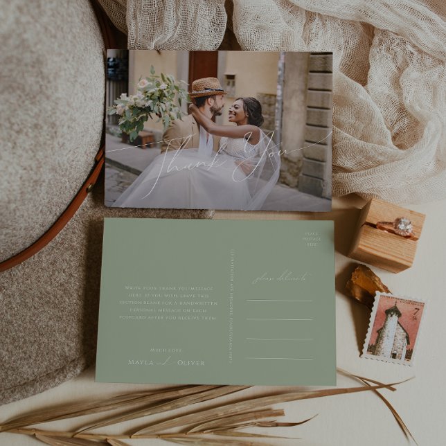 Carte Postale Script Whimsical | Sage Merci photo horizontal (Créateur téléchargé)