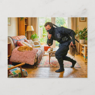 Carte Postale Se faufilant devant un chat endormi