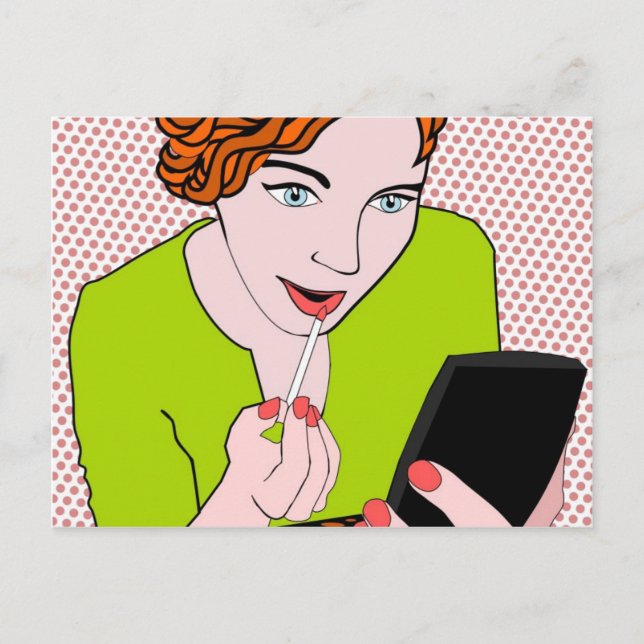 Carte Postale Se maquiller en appliquant un brillant de lèvre (Devant)