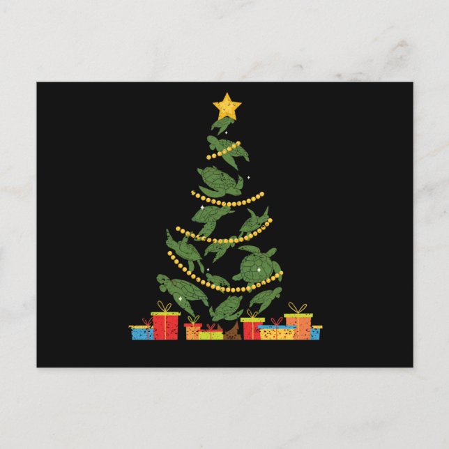 Carte Postale Sea turtle Christmas tree animal Xmas (Devant)