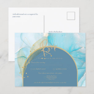 Carte Postale Seaglass INK Turquoise Aqua Blue Gold Wedding RSVP