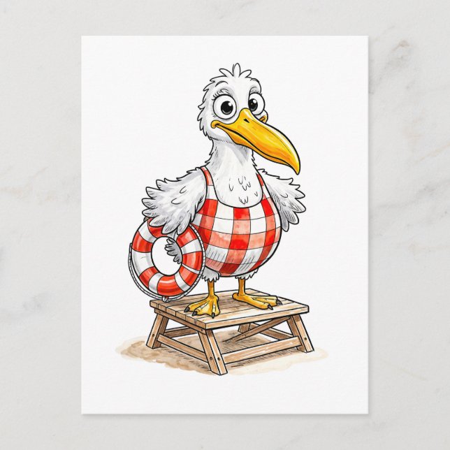 Carte Postale Seagull Comic Lifeguard Bird (Devant)