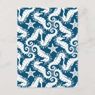 Carte Postale Seahorse et Starfish - Motif Vie marine bleue