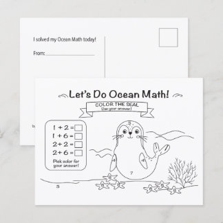 Carte Postale Seal Ocean Math Coloring Postcard