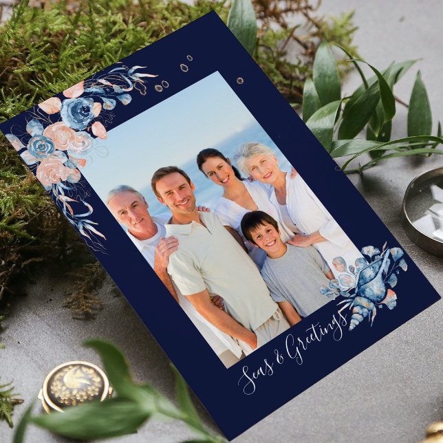 Carte Postale Seas & salutations Noël Nautique Chic Photo (Créateur téléchargé)