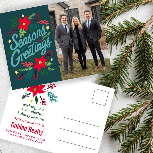 Carte Postale SEASONS GREETINGS Business Christmas CUSTOM PHOTO (SEASONS GREETINGS Business Christmas Real Estate Agent Client Customer Office CUSTOM PHOTO Postcard
)