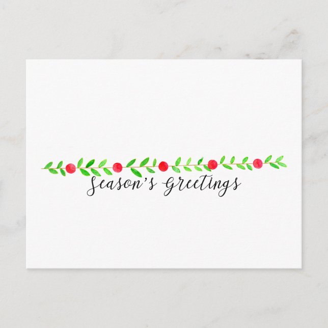 Carte Postale Season's Greetings , watercolor Christmas banner (Devant)