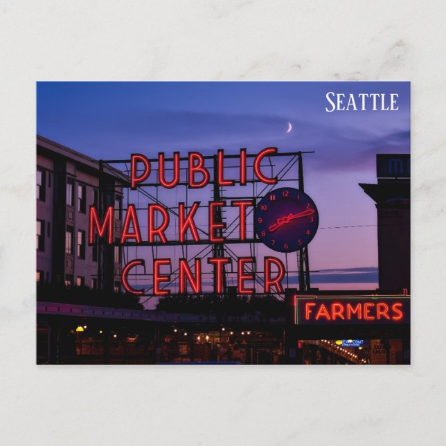 Carte Postale Seattle Pike Place Market Coucher du soleil Voyage (Devant)