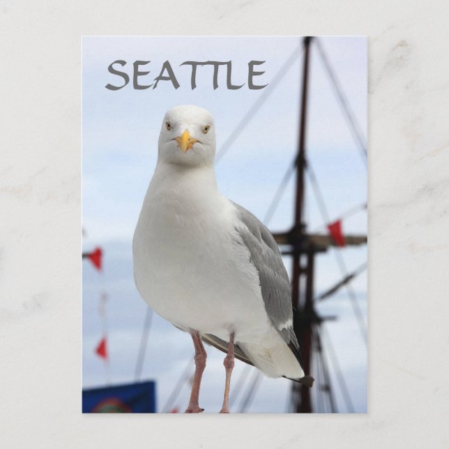 Carte postale Seattle, Seagull et Boat (Devant)
