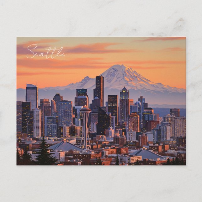 Carte Postale Seattle Washington Mt Rainier Sunset (Devant)