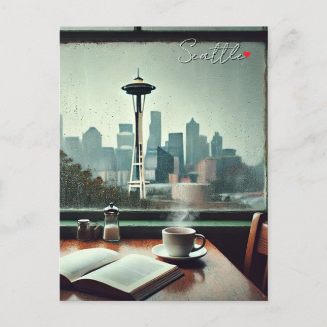 Carte Postale Seattle Washington Rain Love Coffee (Devant)