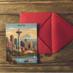 Carte Postale Seattle, Washington Skyline de voyage vintage