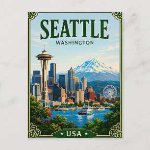 Carte Postale 🌲 Seattle Washington Skyline et aiguille de l'esp