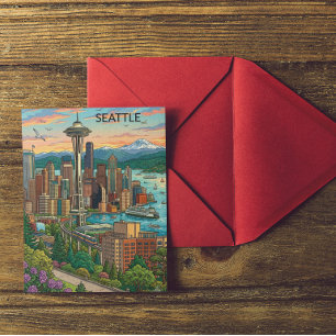 Carte Postale Seattle, Washington Vue de ville de voyage vintage
