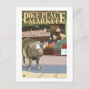 Carte Postale SeattleFish Toss et Bronze Pig à Pike Place