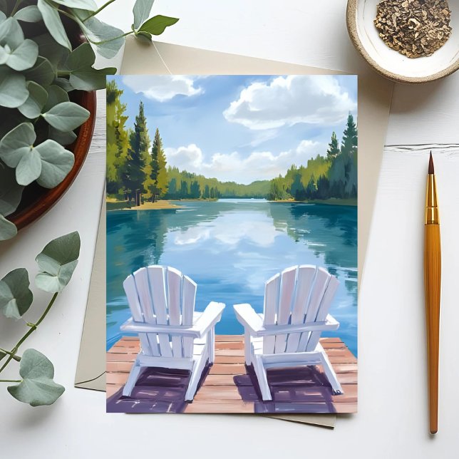 Carte Postale Sebago Lake Maine | Peinture sur chaise Adirondack (Créateur téléchargé)