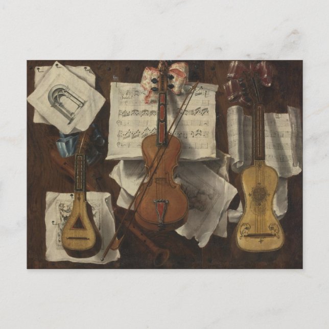 Carte Postale Sebastiano Lazzari Trompe - Violin and Music Notes (Devant)