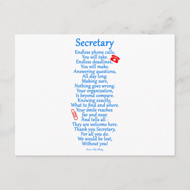 Carte Postale Secrétaire  Merci (Devant)